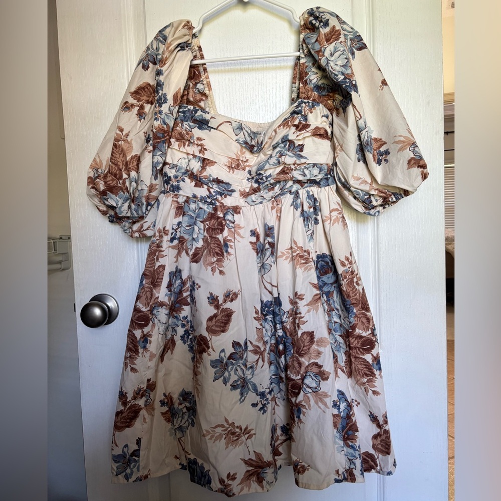 Abercrombie & Fitch Blue and Brown Floral Long Sleeve Dress